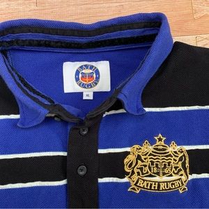 Vintage Bath Ellis Rugby Polo Union Black Striped Mens XL Embroidered Crest Logo